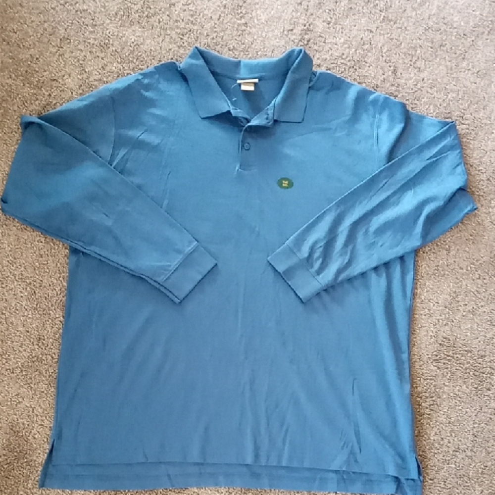 LL Bean Blue Pima Cotton Long Sleeve Polo Shirt NWOT